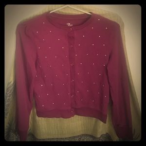 Children’s Place Girl’s Comfy Embellished Magenta Button Up Cardigan